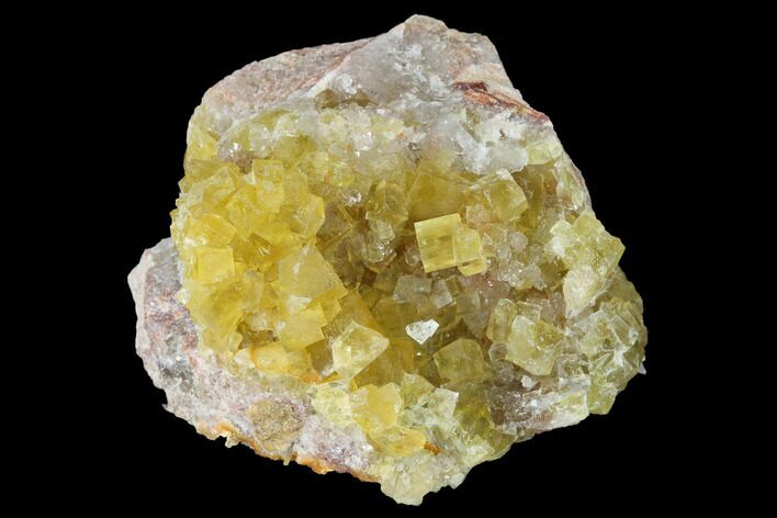 Yellow Cubic Fluorite Crystal Cluster with Quartz - Morocco #141640